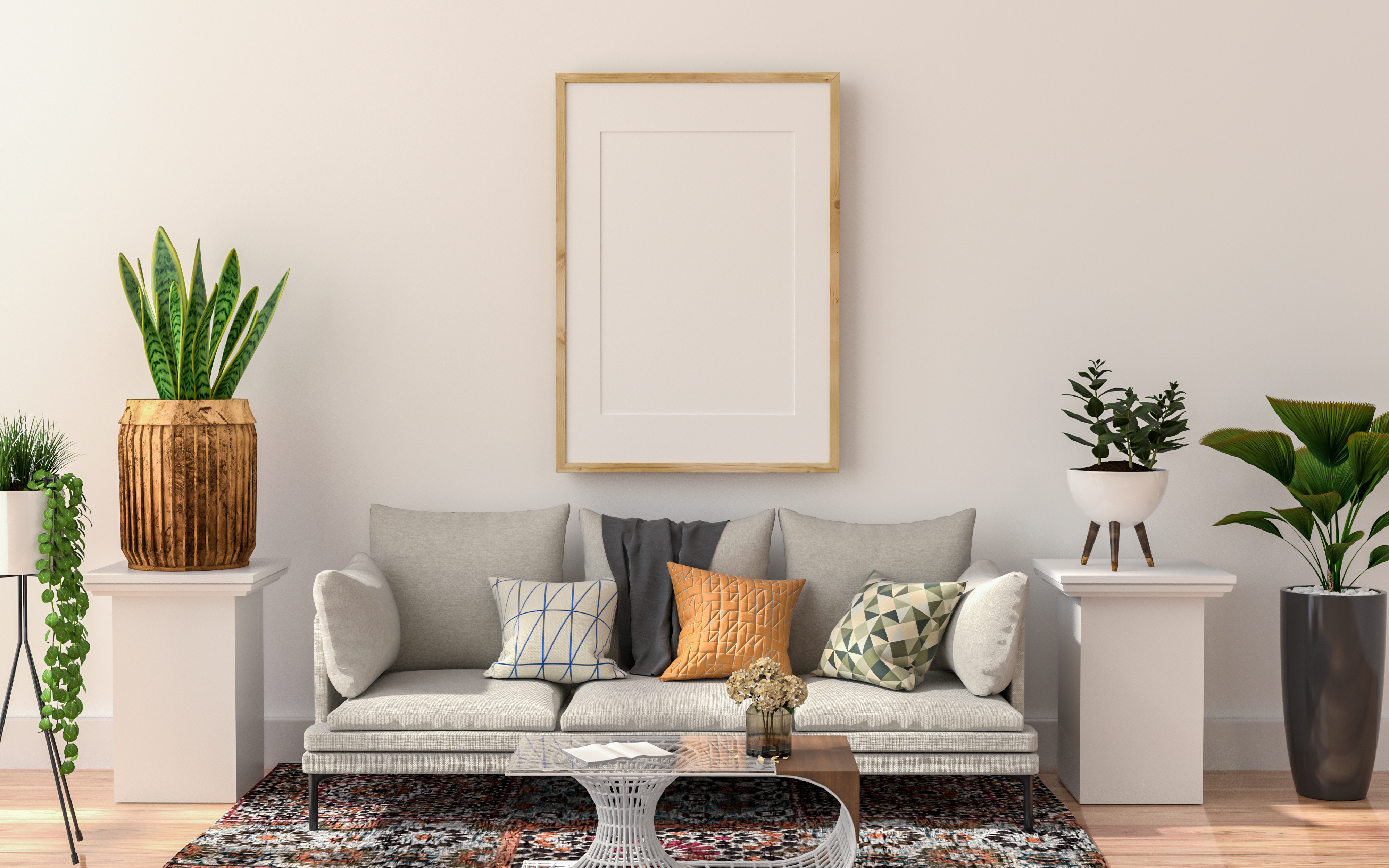 A custom frame bringing warmth to a living room